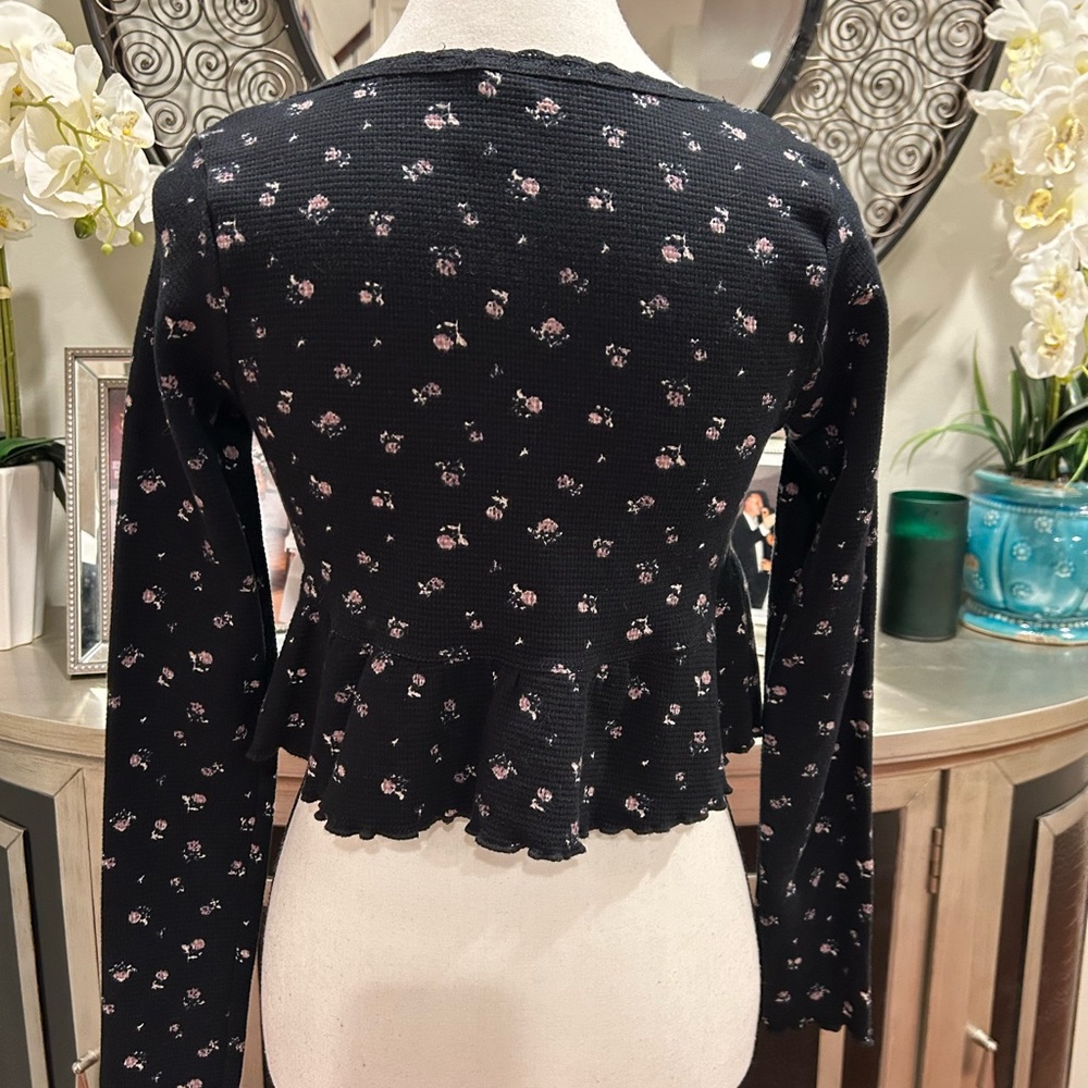 Elegant navy blue Floral Women's Blouse - Picture 4 of 7